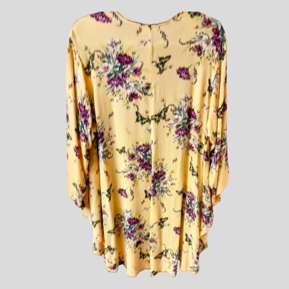 TORRID 2X Yellow &βPink Floral Georgette Shirttail Kimono Duster - Picture 9 of 15